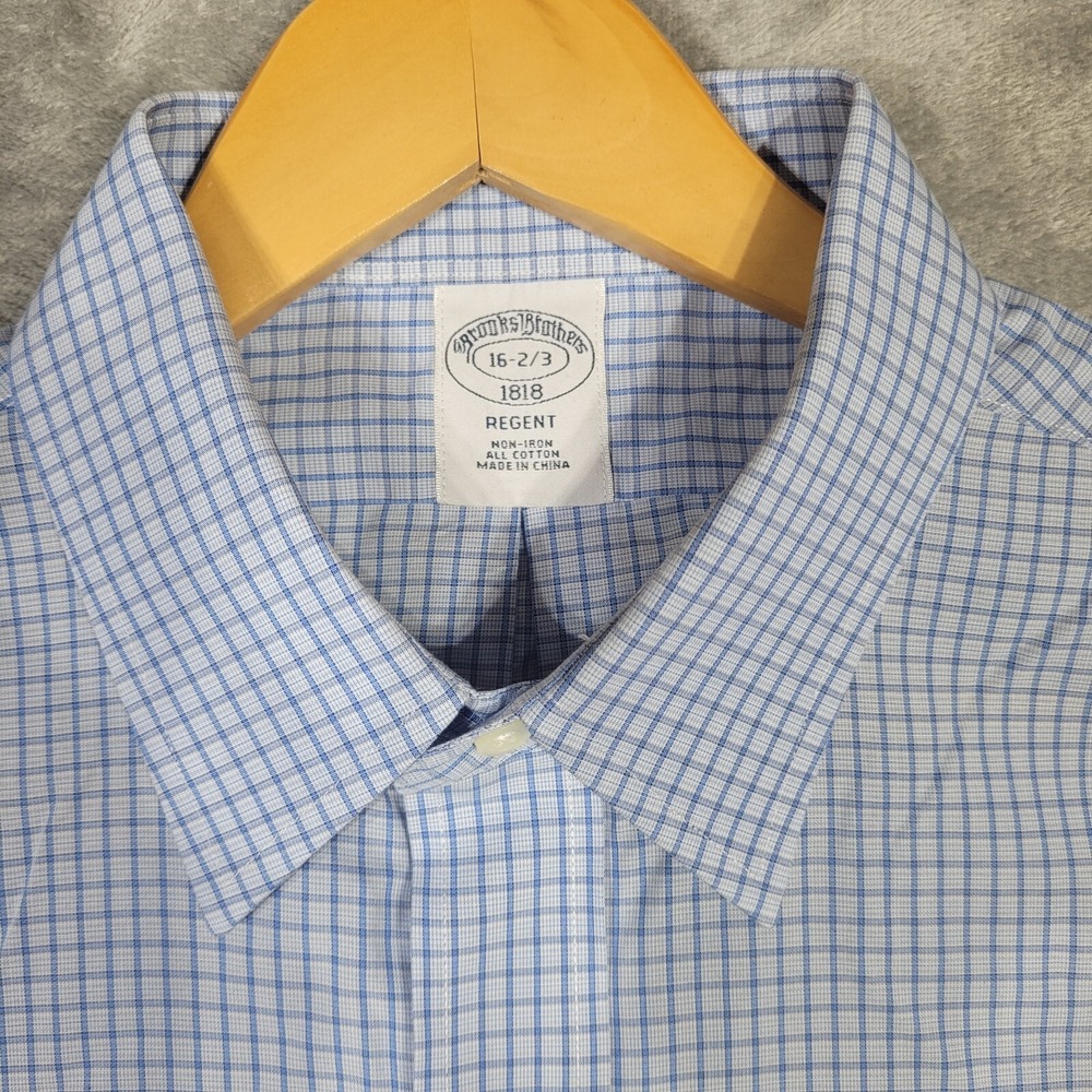 Brooks Brothers Shirt Mens 16 - 2/3 Blue Check Button Up Regent 1818